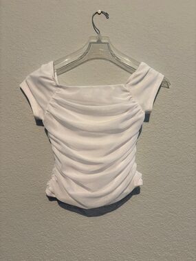 Ragdoll White Ruched Off-Shoulder Kids Top